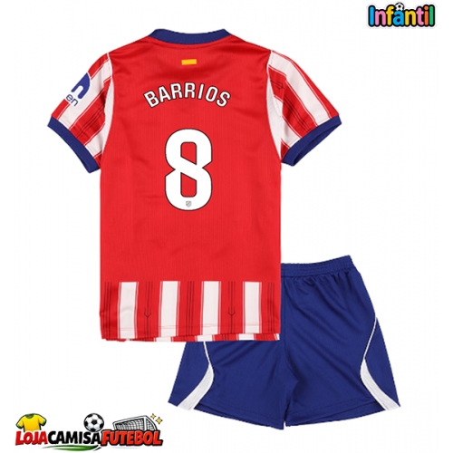 Camisa de Futebol Atletico Madrid Pablo Barrios #8 Equipamento Principal Infantil 2026-27 Manga Curta (+ Calças curtas)